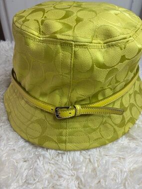 Coach Neon Yellow Signature Buckle Bucket Hat